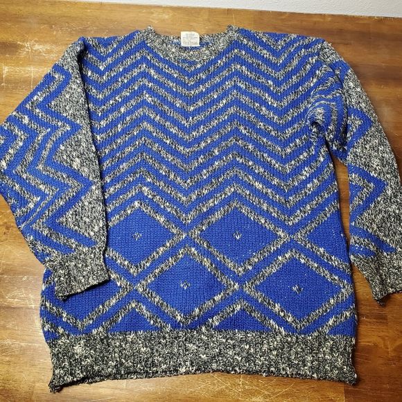 Vintage DD Sloane Grandpa Sweater Cosby Pullover Ed Bassmaster Blue Gray Men's M - Picture 5 of 12